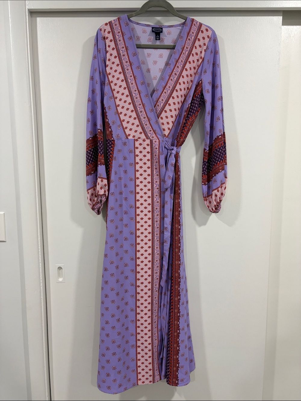 Lavender Wrap Maxi Dress with Rust Print